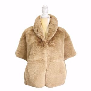 La Fiorentina Faux Fur Cape Camel One Size Plush Tan Shawl Capelet New NWT